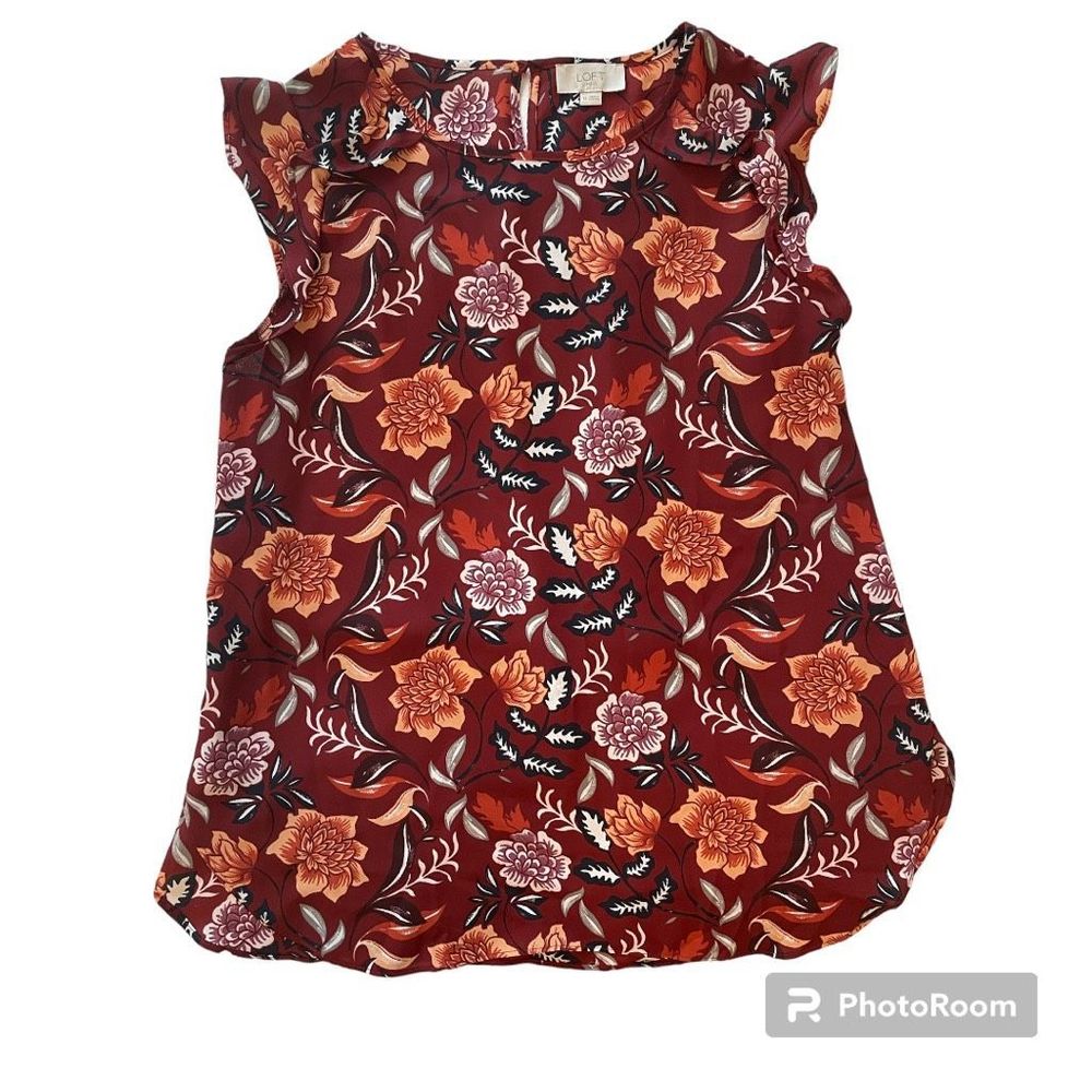LOFT Short Ruffle Sleeve Paisley Floral Blouse Top M